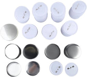 Componenti di chiusura 100 Set - Bottoni a Badge Ronde Bianchi - Kit di Chiusura Duraturo - Copertura Metallica - Pin Back in Plastica - Facile da Montare