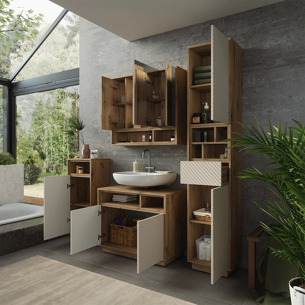Set mobili bagno Beatrice Cachemire/Rovere artigianale Set di 4 Vicco