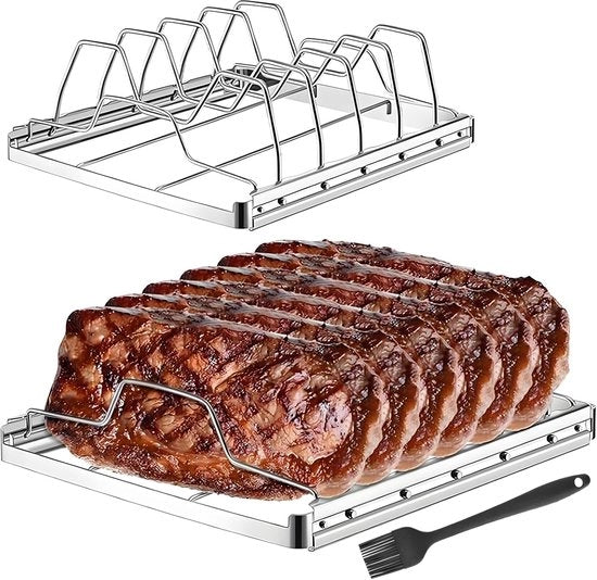Due Rack per la Preparazione di Carne per il Grilling - Acciaio Inox - 4 Fessure - Pieghevole - Facile da Pulire - Accessori per la Griglia