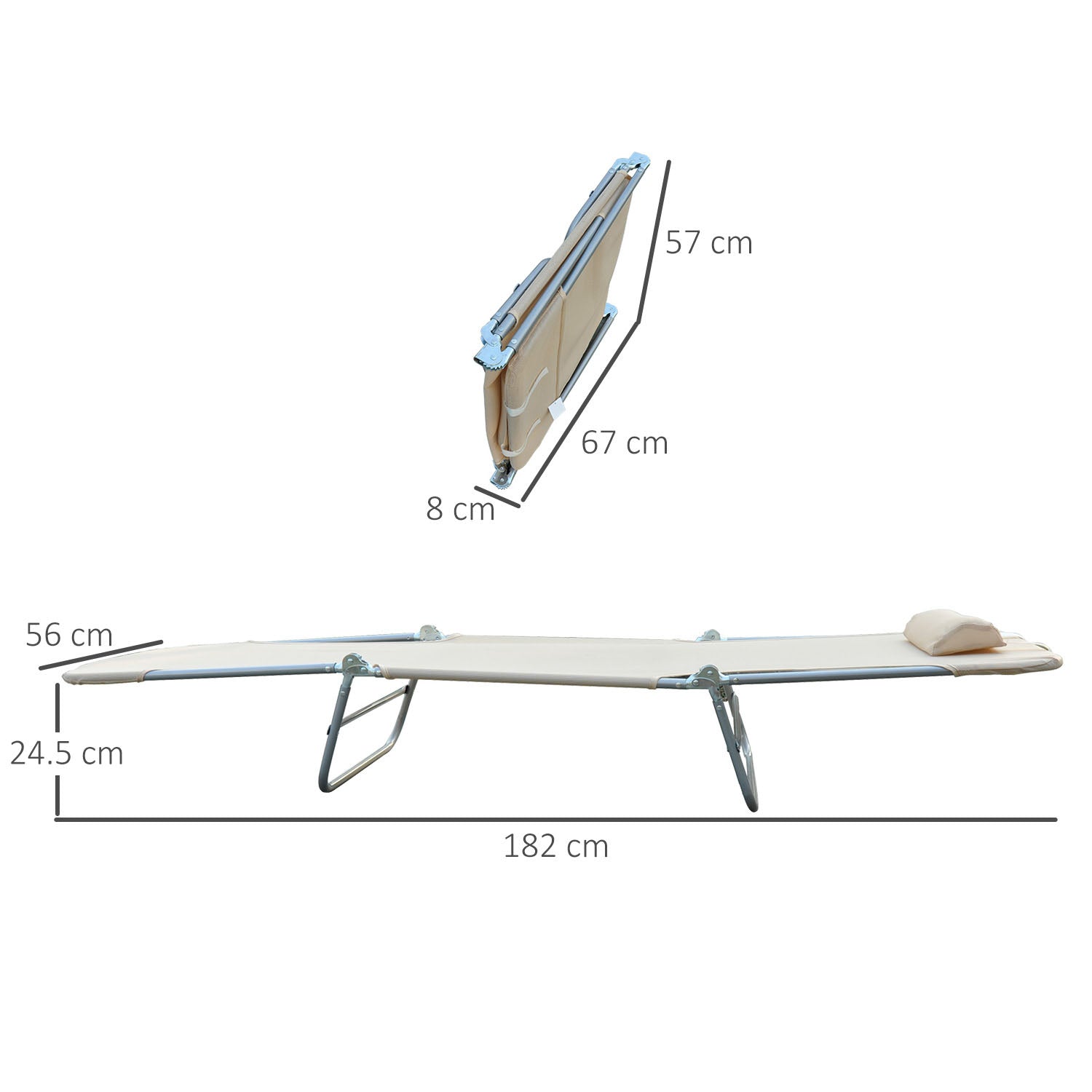Set 2 Lettini Prendisole Pieghevoli 137x56x82 cm in Metallo Tessuto a Rete Beige