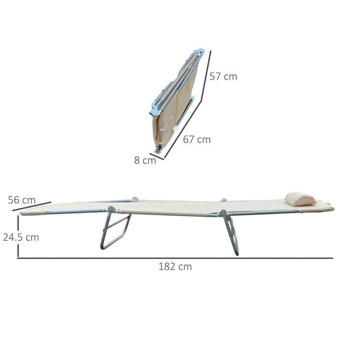 Set 2 Lettini Prendisole Pieghevoli 137x56x82 cm in Metallo Tessuto a Rete Beige