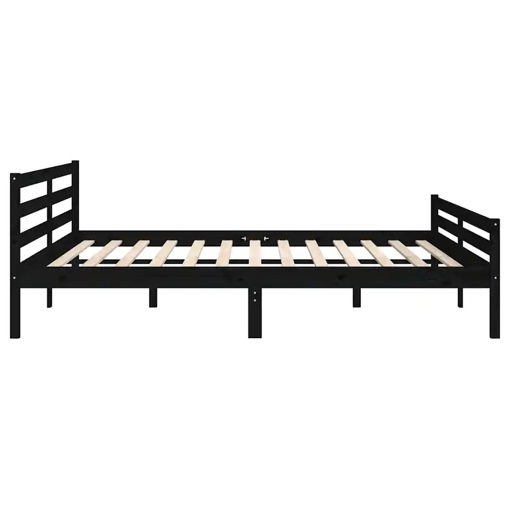 Giroletto-Struttura Letto Nero in Legno Massello 200x200 cm 830997