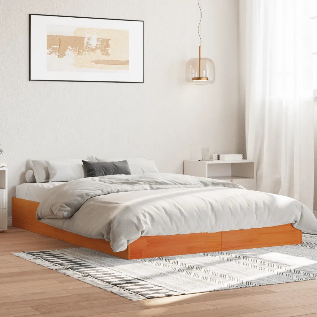 Giroletto senza Materasso-Struttura Letto Marrone Cera 140x200cm Massello Pino 766536