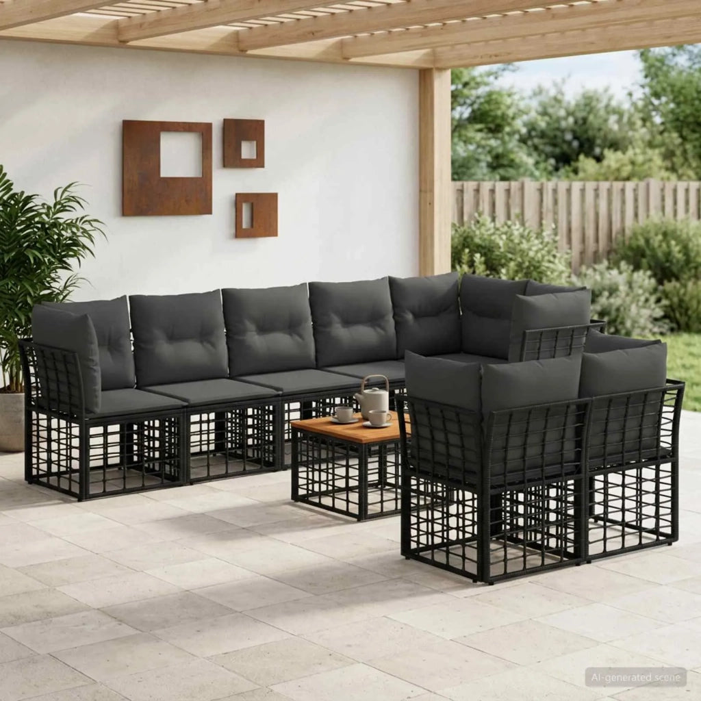 Set di divani da esterno 9 pcs Nero e Grigio scuro Poliestere 3437515