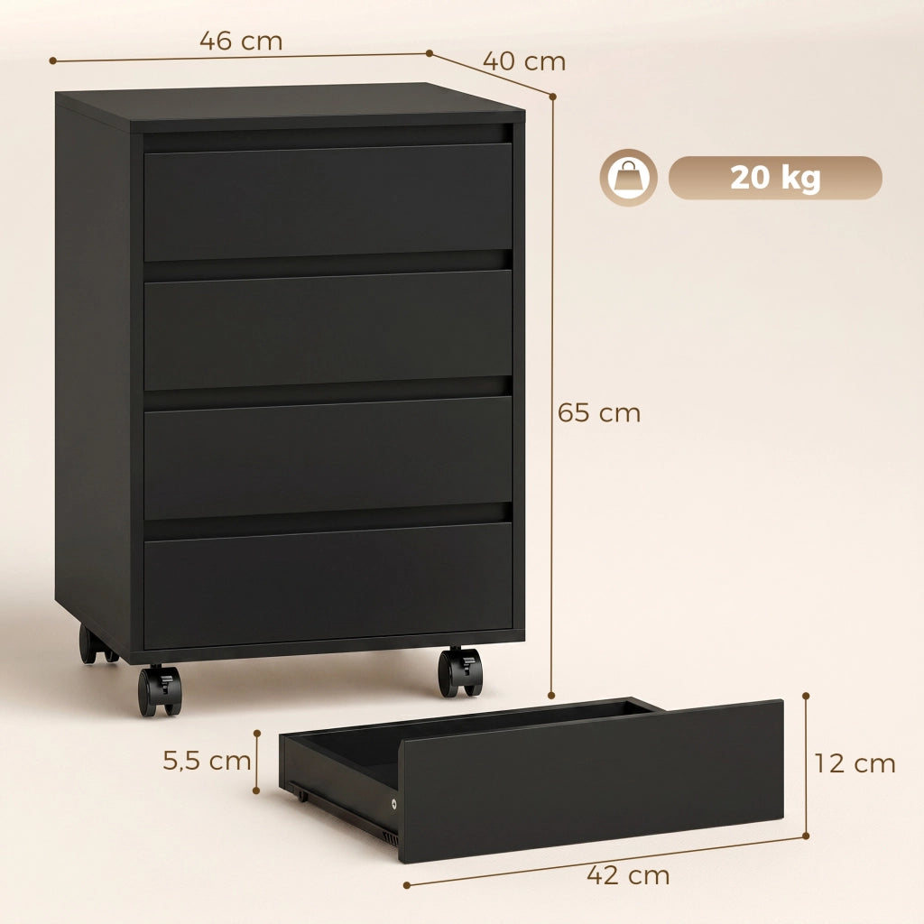 Scrivania con cassetti ¨C zephmum ¨C 4 cassetti in legno nero su ruote