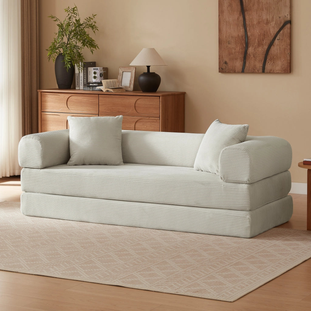 Divano convertibile modulare con funzione letto in velluto e schiuma beige per salotto camera e studio 41 × 41 × 99 cm