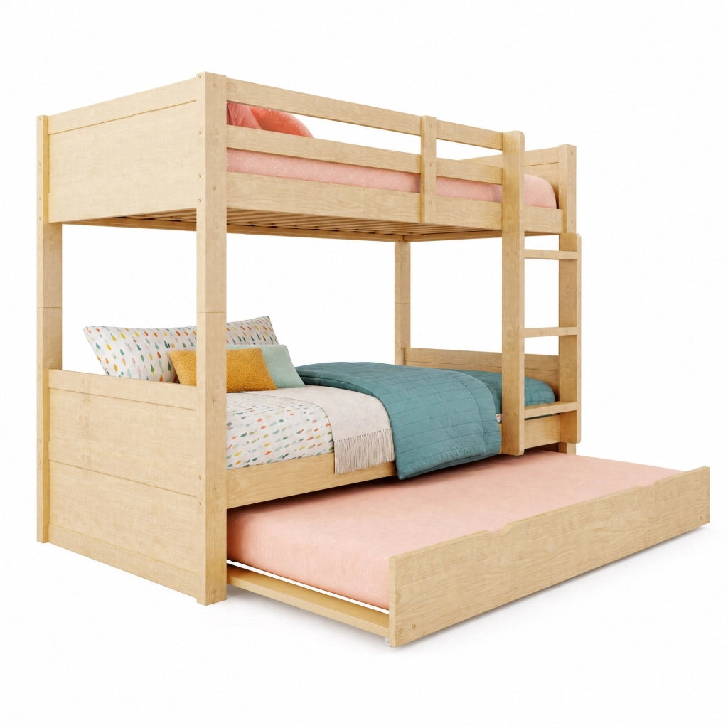 Letto a castello 90x200 cm in legno con letto estraibile; trasformabile in due letti singoli; colore legno