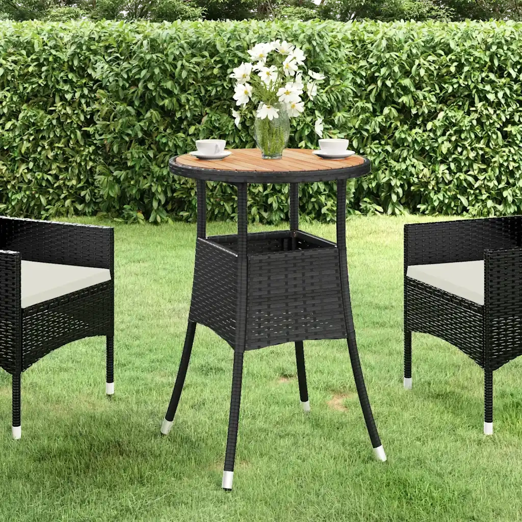 Tavolo Giardino | Tavolino da esterno ?60x75 cm Massello Acacia e Polyrattan Nero