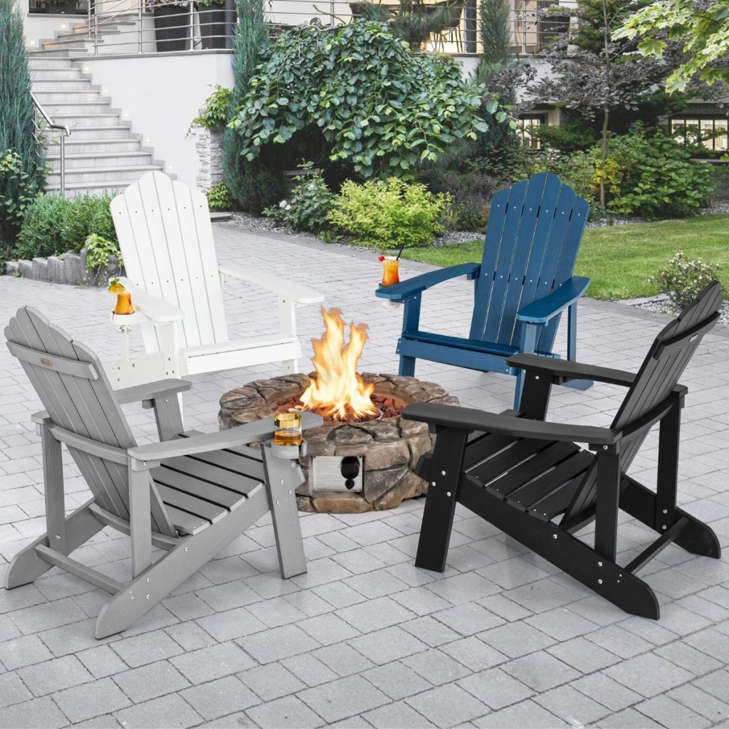 Sedia adirondack da esterno con portabicchieri, Sedia resistente alle intemperie per cortile portata 170kg Grigia-Sedie da esterno