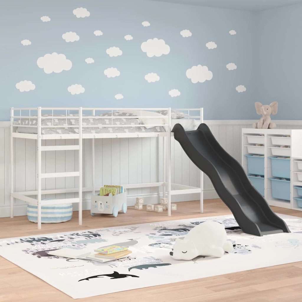 Letto loft per Bambini | Letto Infantile | Lettino con scivolo Bianco e Antracite