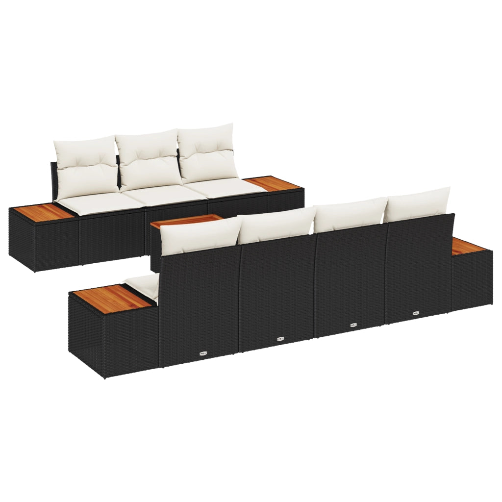 Set di divano da giardino 8 pezzi con cuscini neri in polyrattan