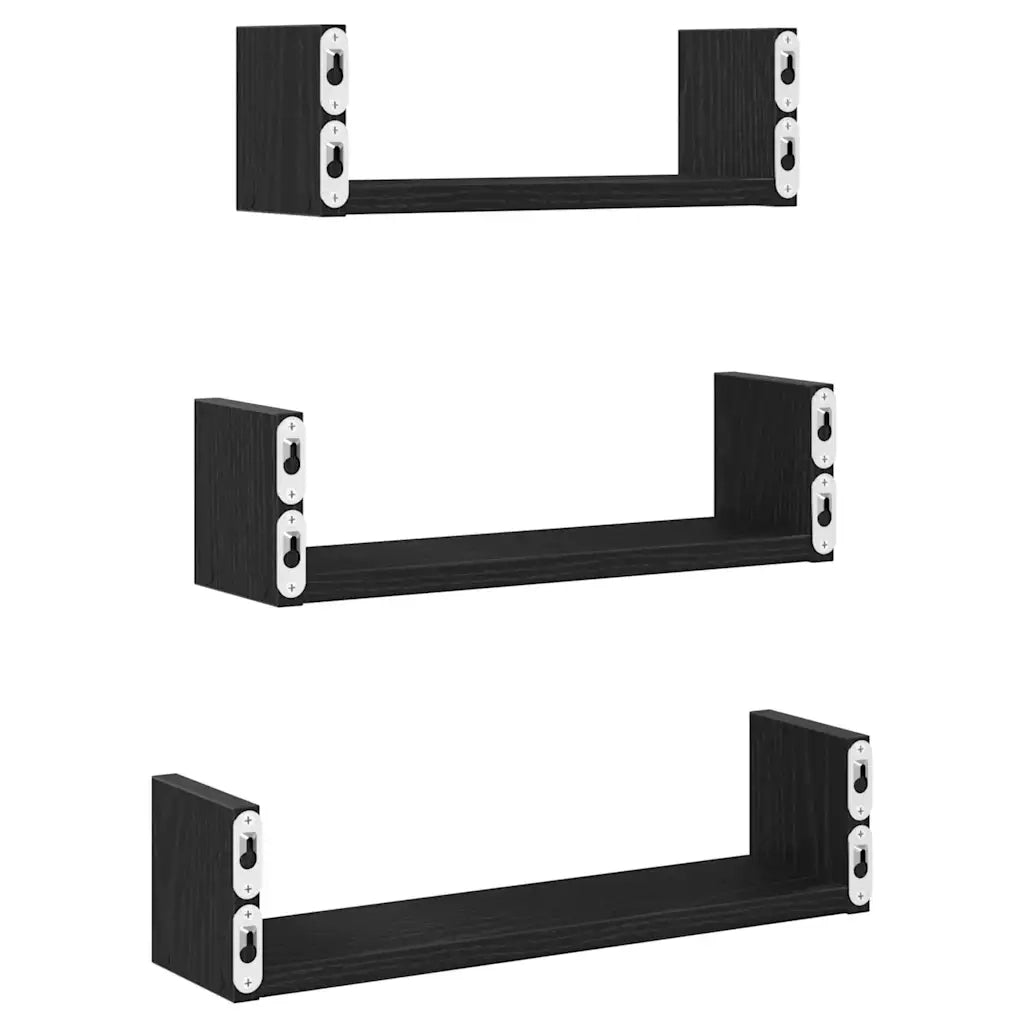 Mensole Parete 3pz Rovere Nero in Legno Multistrato 868074