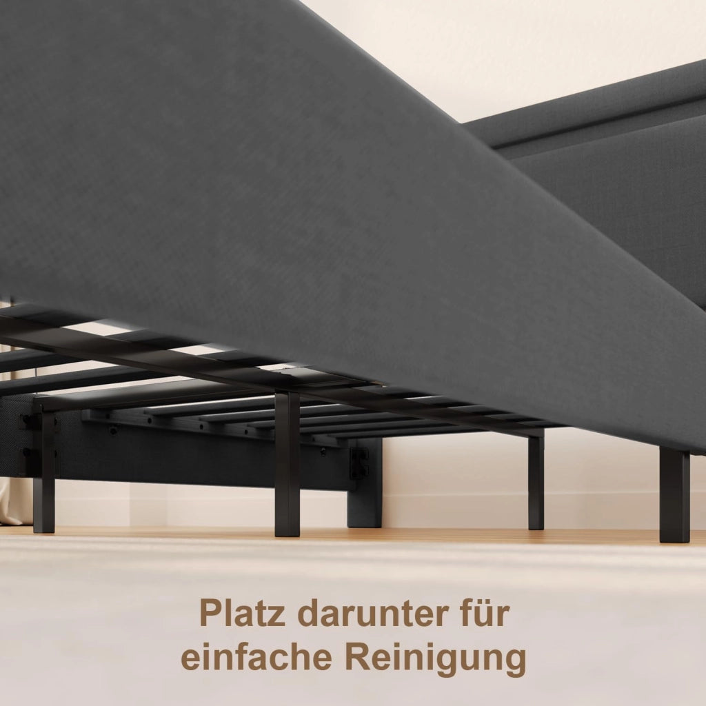 Letto imbottito 120x200cm con luce LED, Letto a piattaforma imbottito, Struttura in ferro, Testiera imbottita, Bse robusta, Adatto per camere degli ospiti (Grigio scuro)