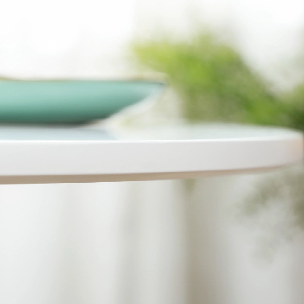 Tavolo Rotondo Moderno per 2 Persone in MDF e Acciaio , ?70x75cm, Bianco