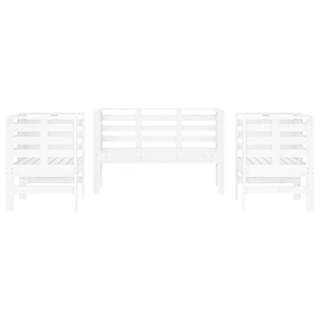 Set Salotto da Giardino 3 pz Bianco in Legno Massello di Pino 825143
