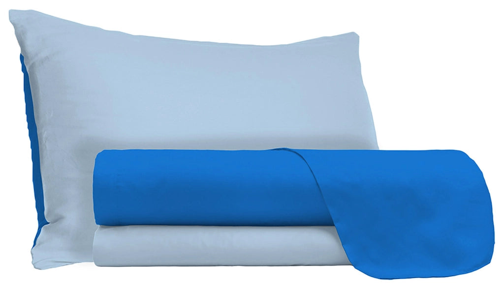 Set Lenzuola Sopra Sotto e Federe Doubleface Royal/Azzurro 1 Piazza e Mezzo