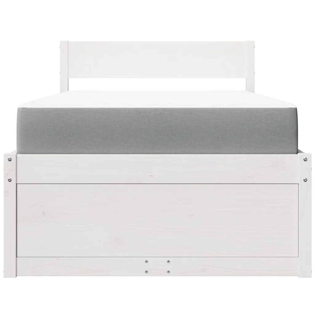 Letto Cassetti e Materasso Bianco 100x200cm Legno Massello Pino