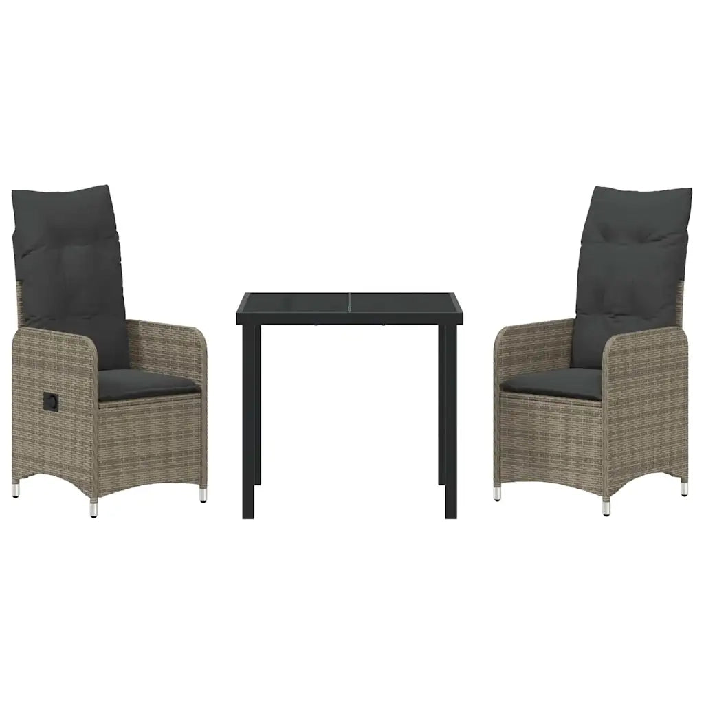 Set da Pranzo per Giardino con cuscino 3 pcs Grigio polyrattan 3379646