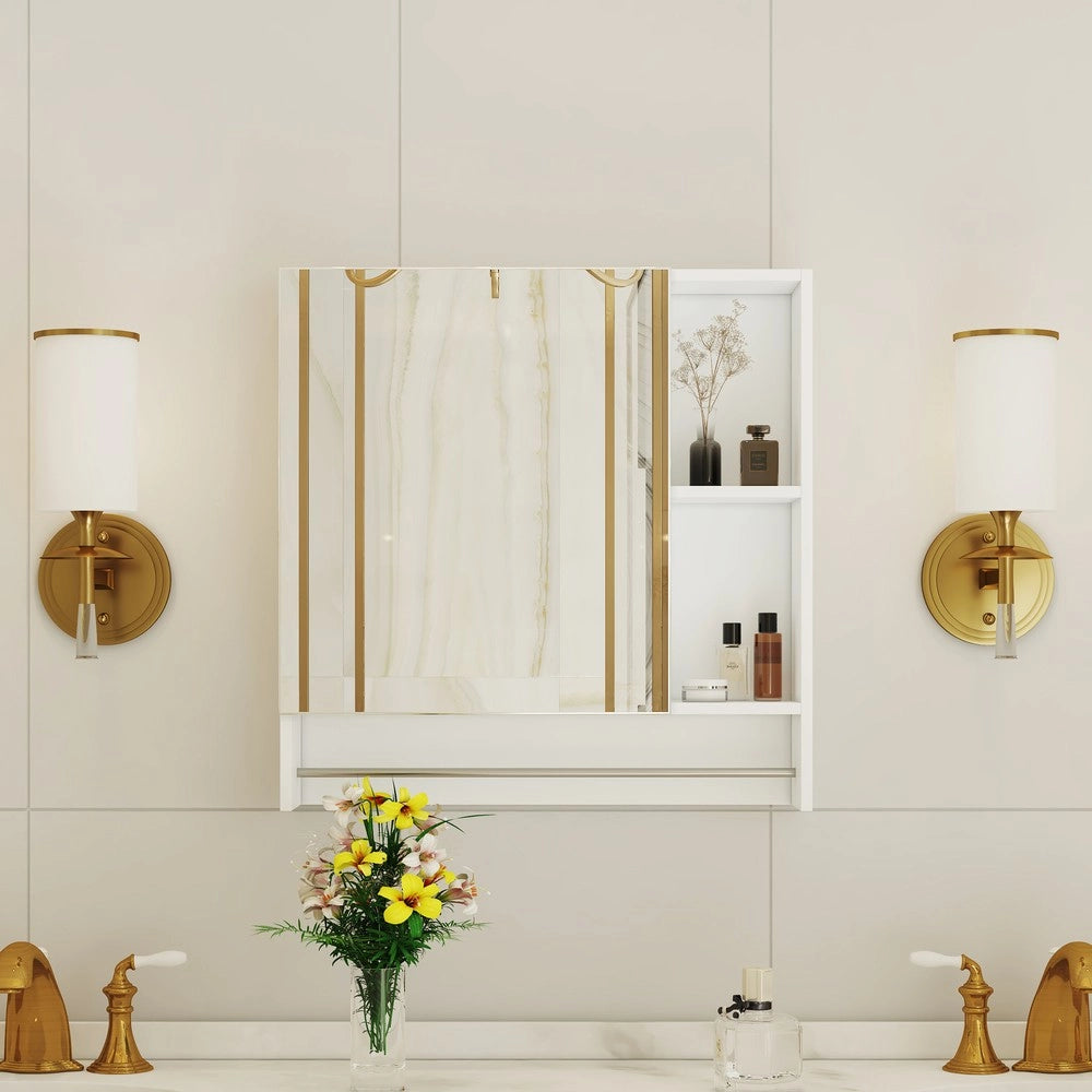 Armadietto Specchio Bagno ¨C Minimal ¨C Bianco MDF Parete con Ripiani
