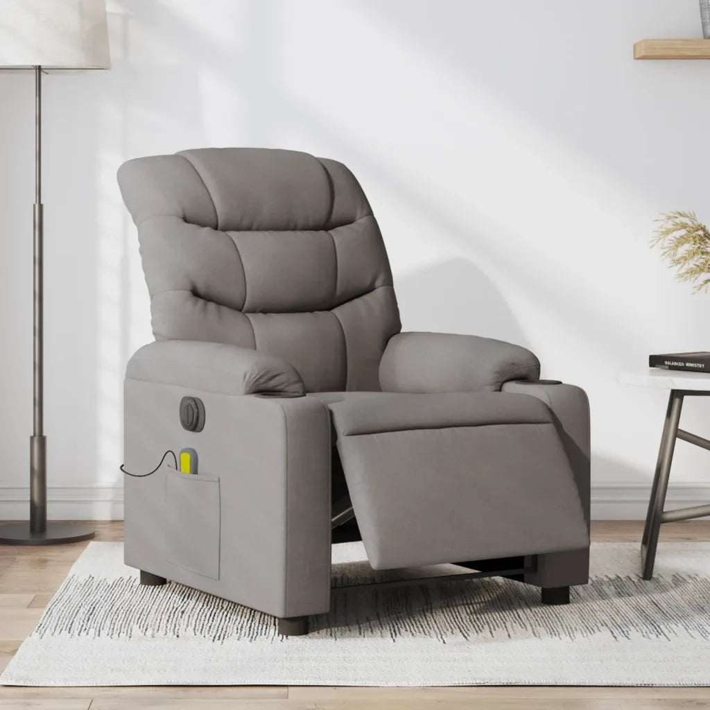 Poltrona Massaggiante | Sedia Relax Reclinabile Elettrica Tortora in Tessuto