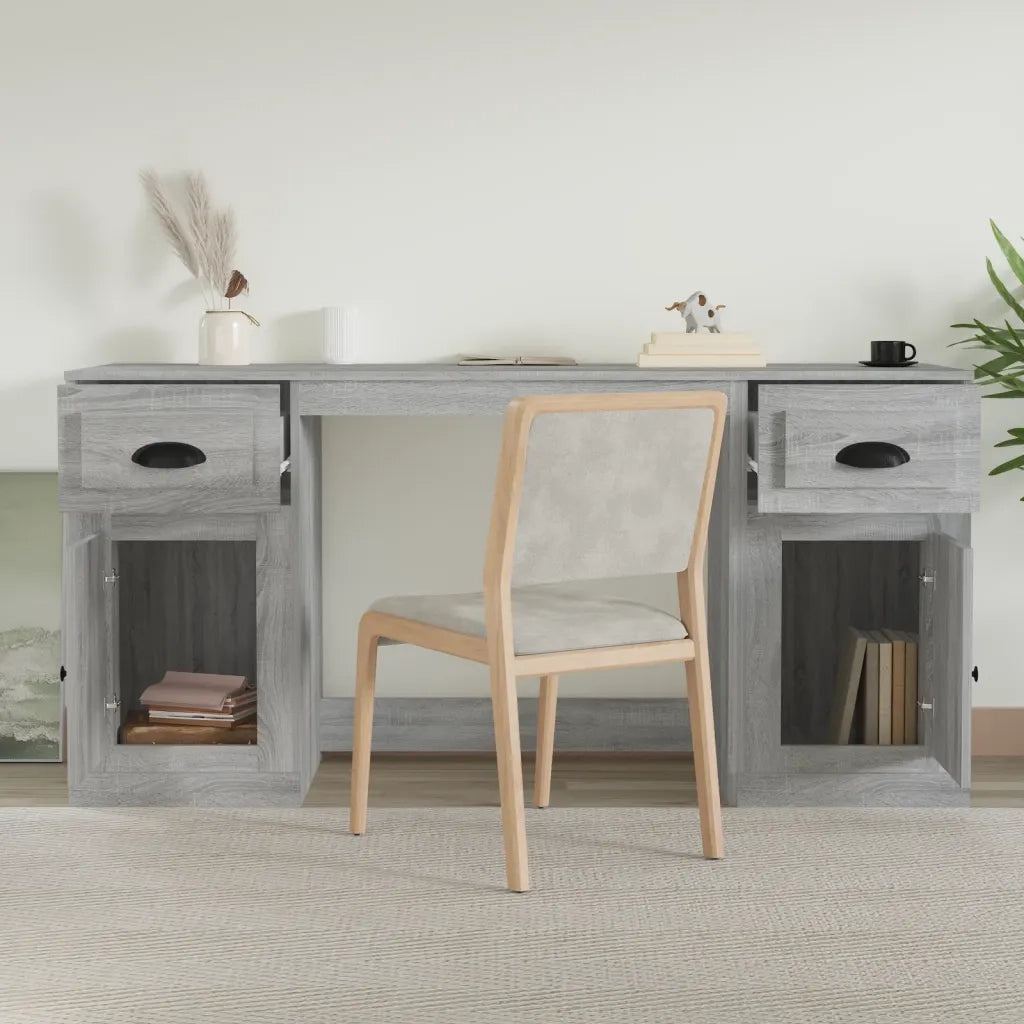 Scrivania | Tavolo da Ufficio con Armadietto Grigio Sonoma in Legno Multistrato