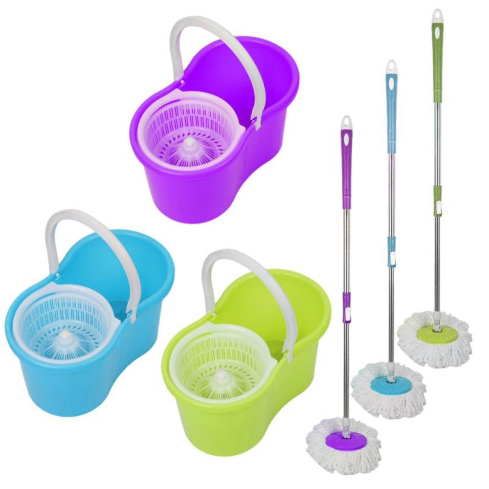 Trade Shop - Secchio Rotante Mocio Roto Mop Cestello In Metallo Microfibra Lava Pavimenti -