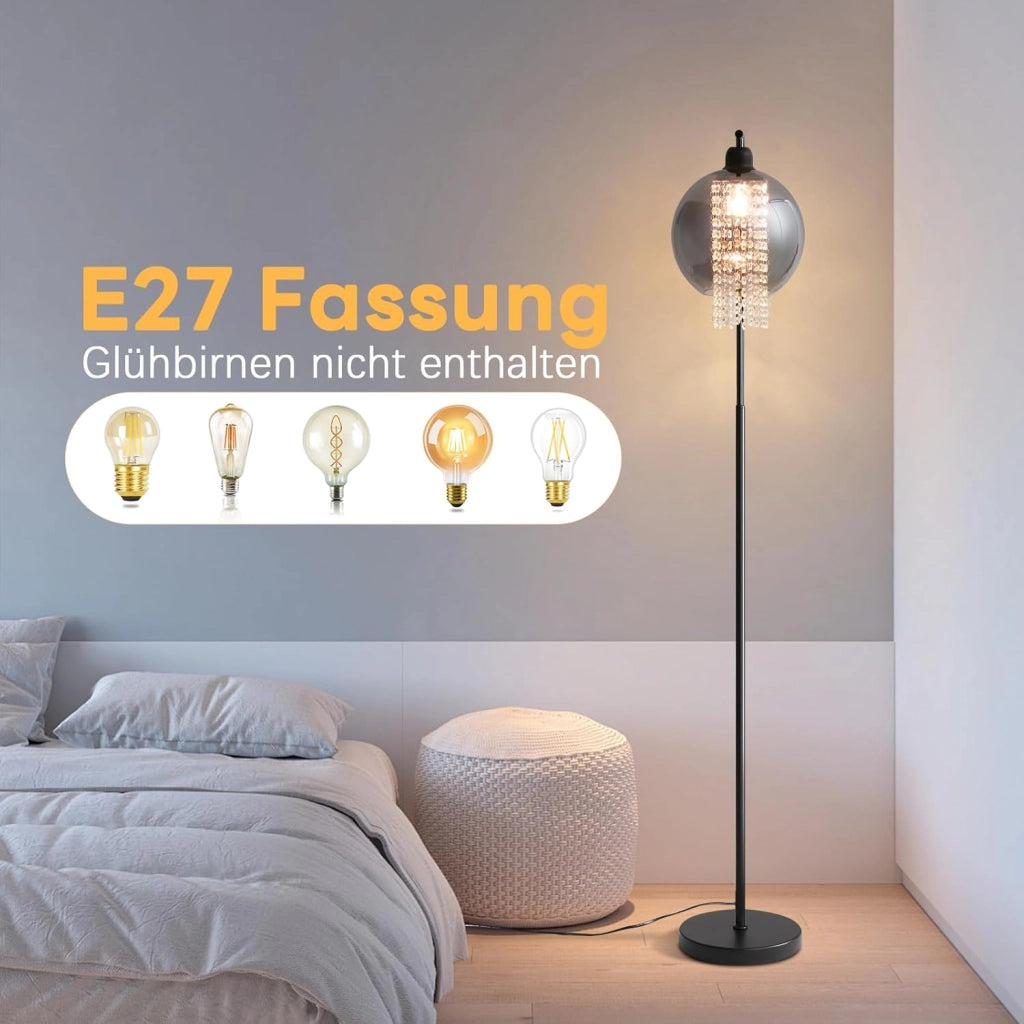ZMH Lampada da terra 1 fiamma E27 grigio fumo cristallo grande per ufficio divano