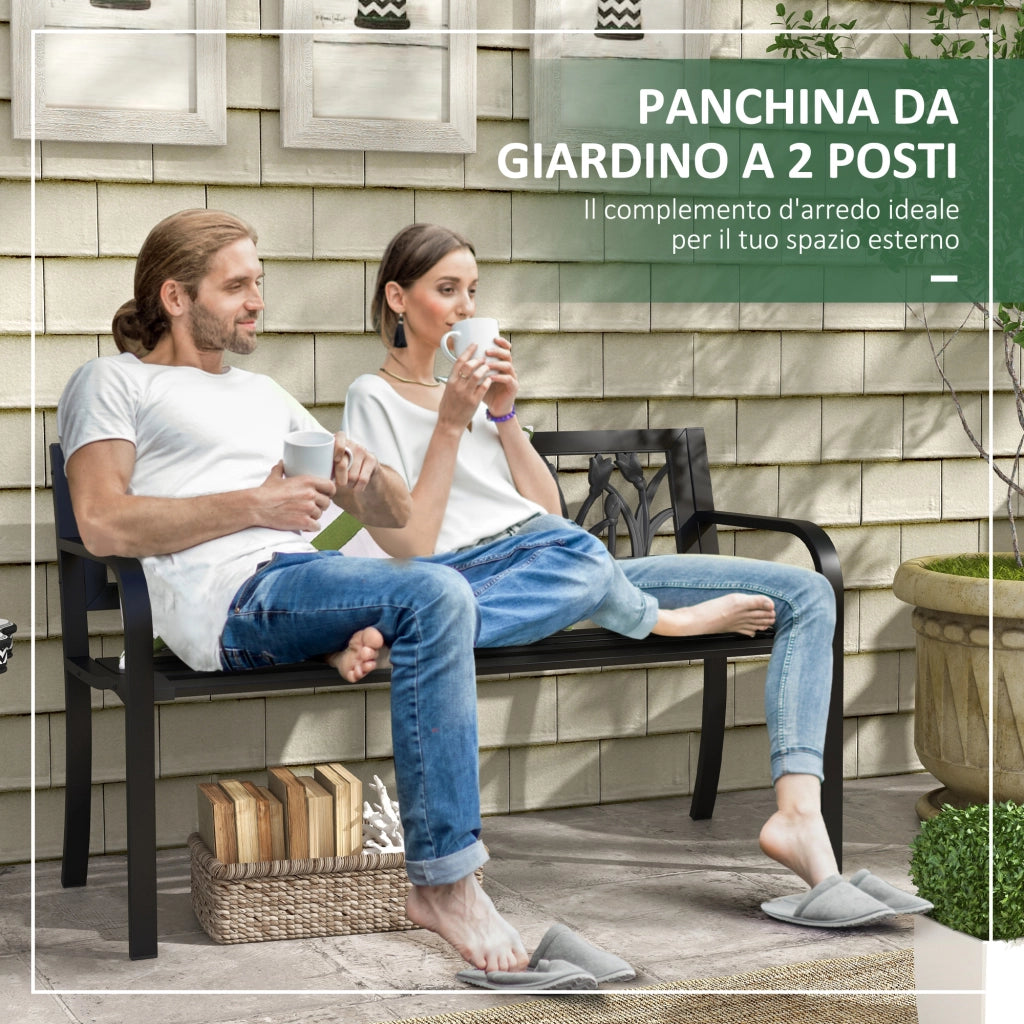 Panchina da Giardino 2 Posti ¨C Zephmum ¨C Acciaio Nero 125x50x75