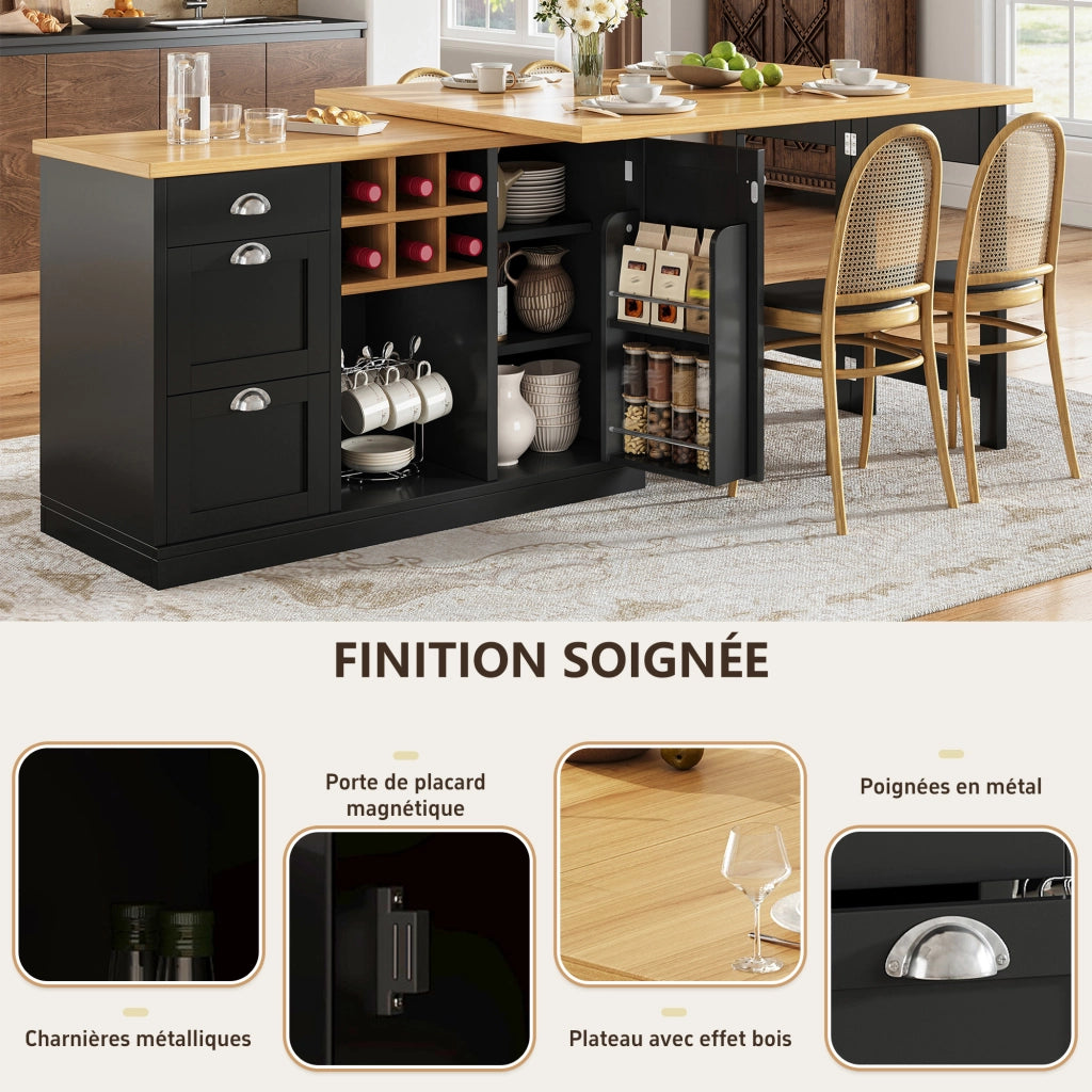 Tavolo da pranzo estensibile con contenitore; isola cucina girevole a 360°; 120 × 40 × 74 cm