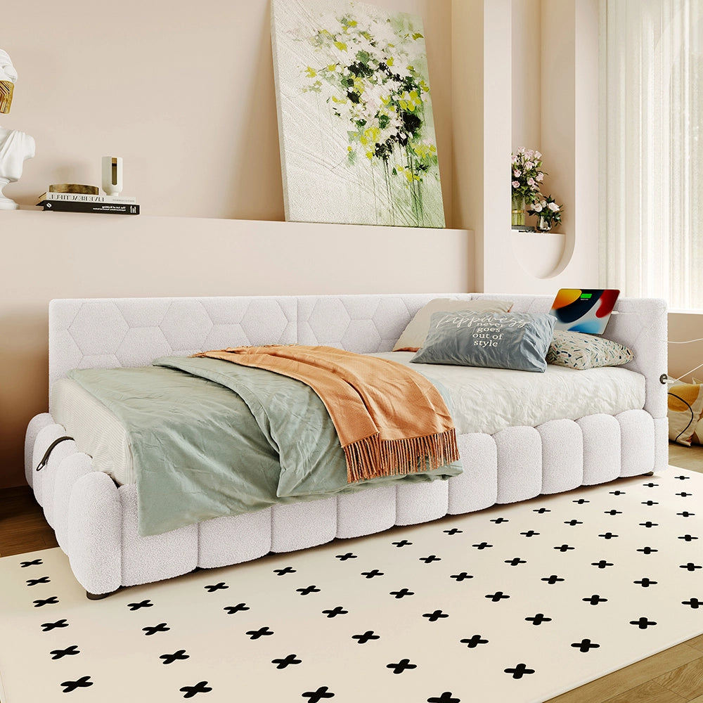 Letto giorno 90x200cm - Xylo - bianco, LED, USB-C, idraulico, pile