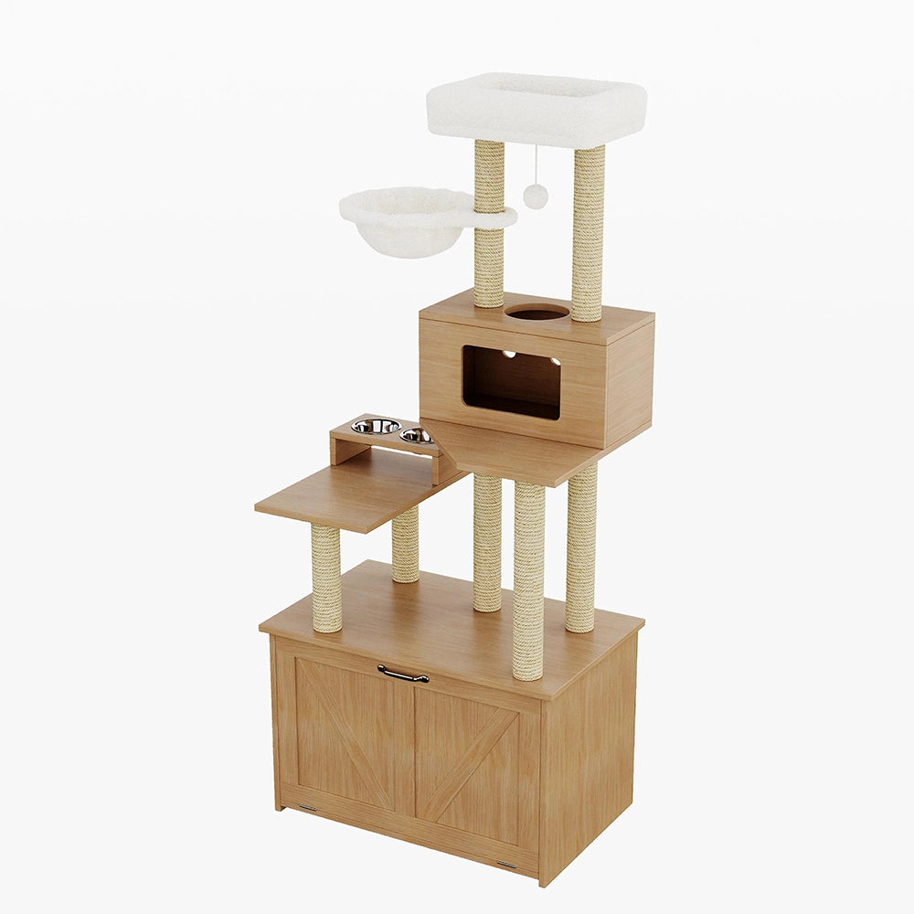 Torre gatto+lettiera - Xylo - 80x50x173cm noyer multifunzione