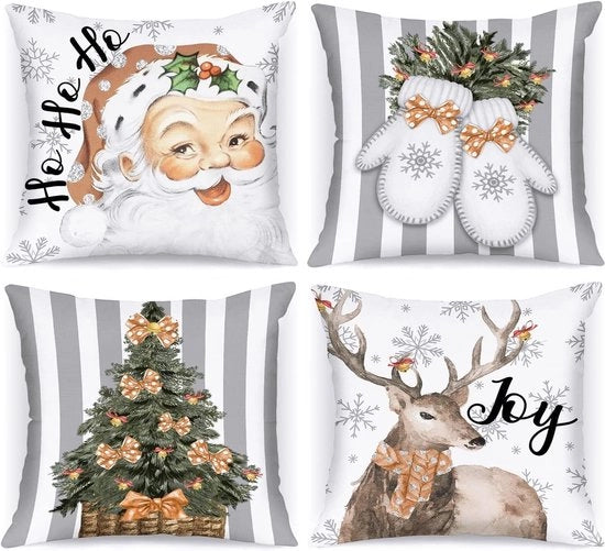 Set di cuscini vintage per Natale da 4 pezzi - 60 x 60 - satin - coprisacco decorativi - sicuri per bambini - lavabili in macchina