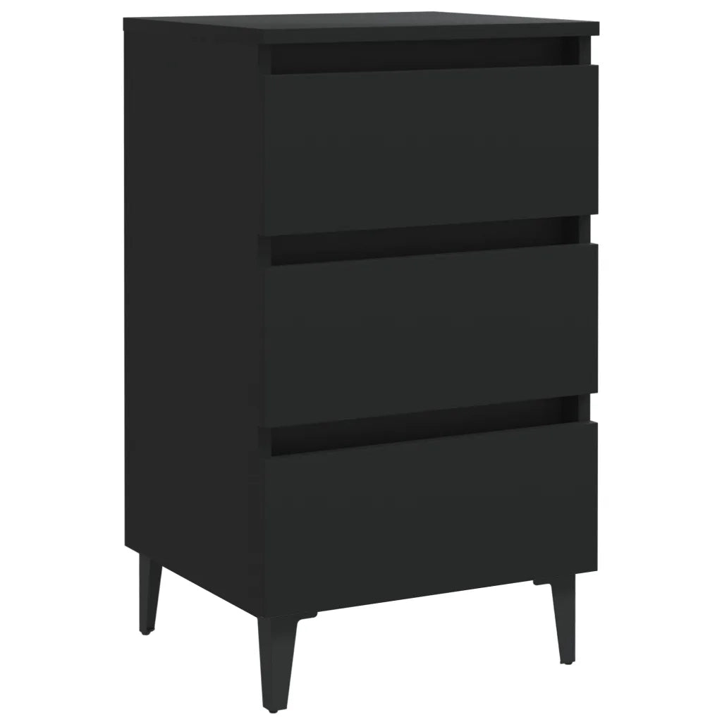 Comodino con Gambe in Metallo-Tavolino da notte Nero 40x35x69 cm