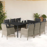 Set Pranzo da Giardino 9pz con Cuscini Grigio Chiaro Polyrattancod mxl 115702