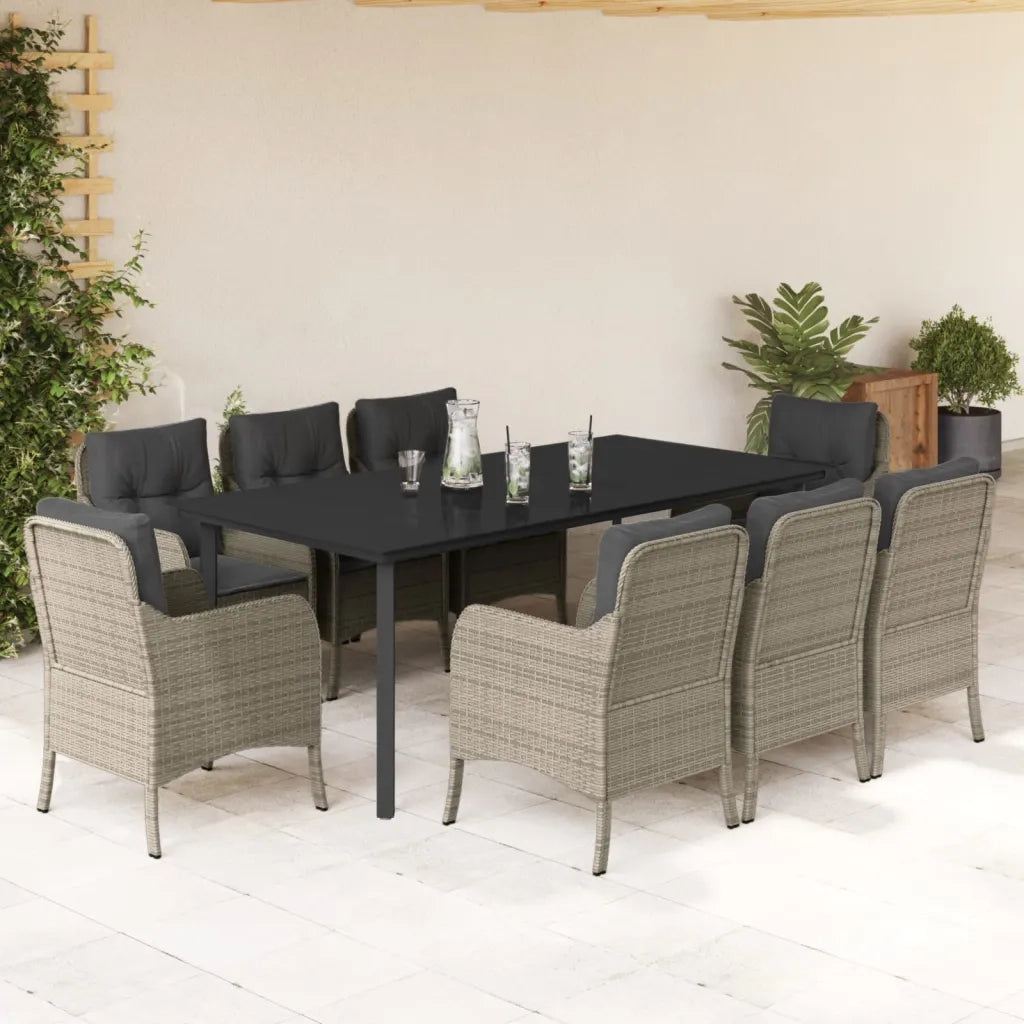 Set Pranzo da Giardino 9pz con Cuscini Grigio Chiaro Polyrattancod mxl 115702
