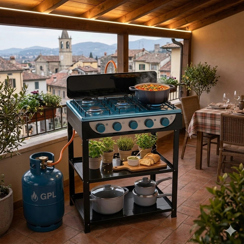 Cucina a Gas GPL 5 Fuochi da Esterno Cucinotto Portatile in Acciaio 65x45x90cm