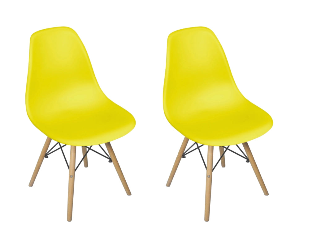 Sedia in plastica gialla con gamba, piede in legno (2 pz) - SD16NOPL