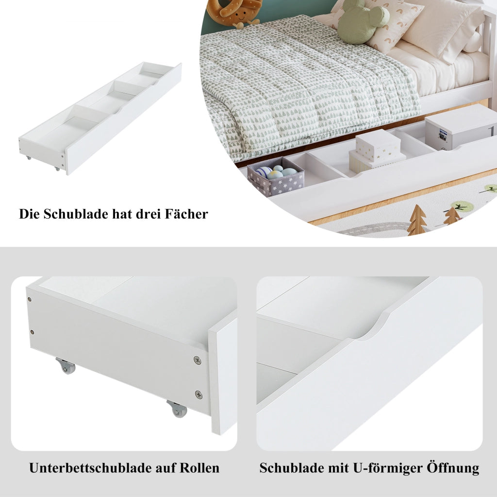 Letto a castello per bambini con scivolo e cassetto
