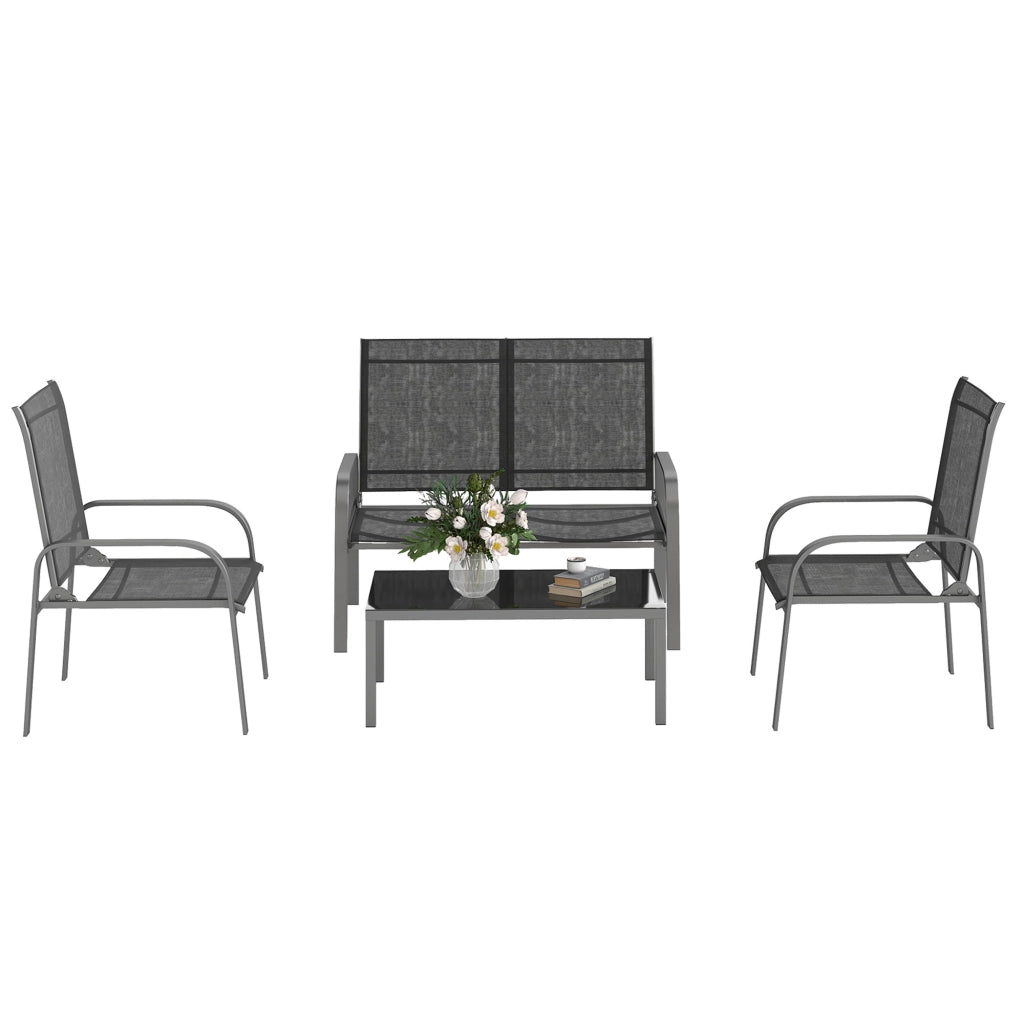 Set giardino 4 pezzi con tavolino, 2 sedie e divanetto regolabile ¨C zephmum ¨C acciaio e textilene nero