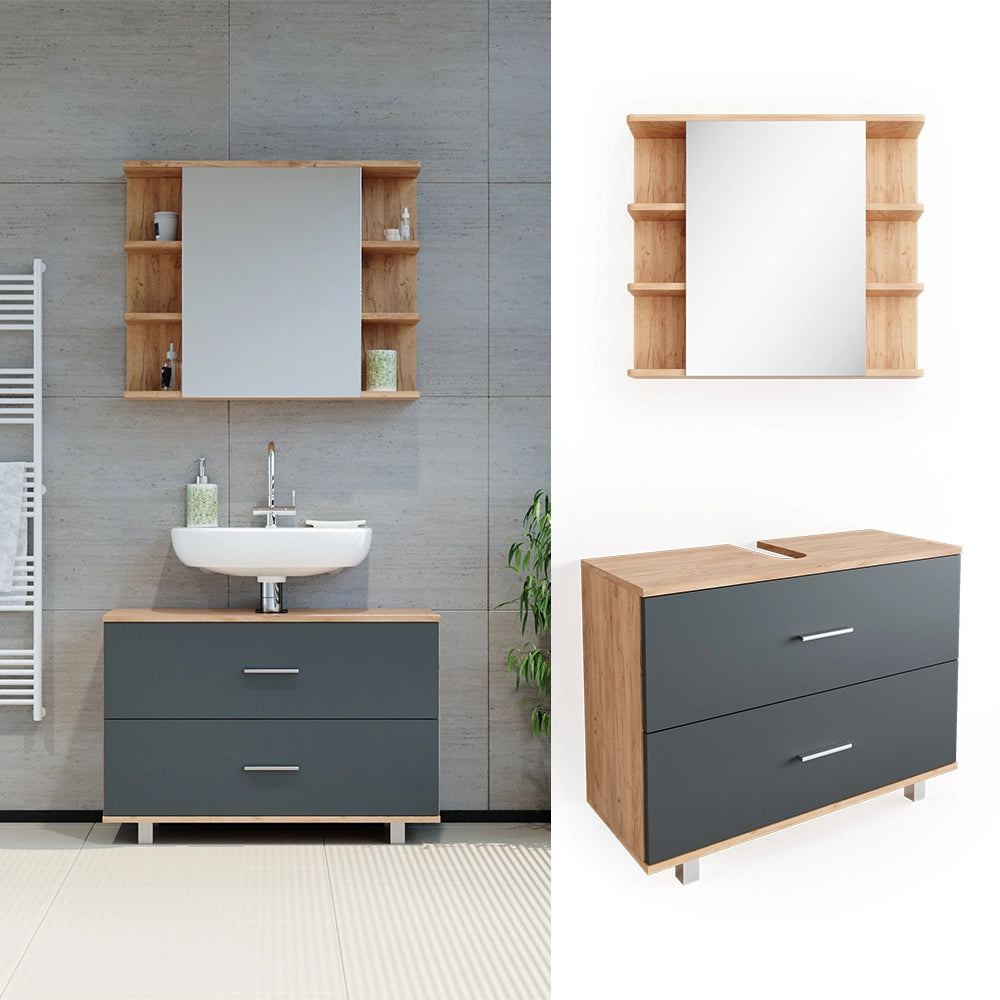 Vicco Set mobili bagno Antracite/quercia dorata 2 parti