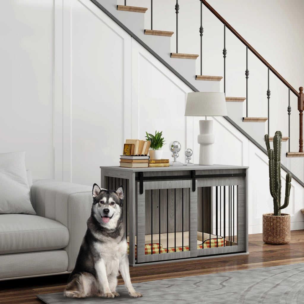 Casetta per cani con porta scorrevole e ventilazione ¨C zephmum ¨C Grigio, pannello truciolare e acciaio, 98x58x61 cm