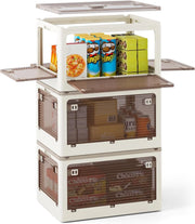 Set di 3 Contenitori Impilabili con Coperchi, Contenitori Pieghevoli in Plastica 132/90 L, Organizzatore con Ruote per Camera da Letto Soggiorno e Cucina (51,5x36,5x88cm)
