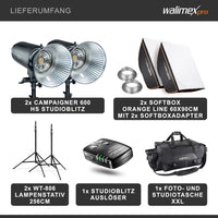 Set Double Campaigner 600 - 2 flash fotografici da studio, luce LED da 600 W per foto e video, con 2 softbox 2 stativi luci e accessori
