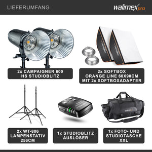 Set Double Campaigner 600 - 2 flash fotografici da studio, luce LED da 600 W per foto e video, con 2 softbox 2 stativi luci e accessori