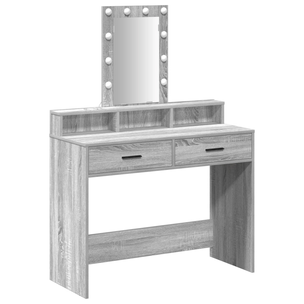 Tavolo da trucco con luci LED Grigio Sonoma 100x41x140 cm