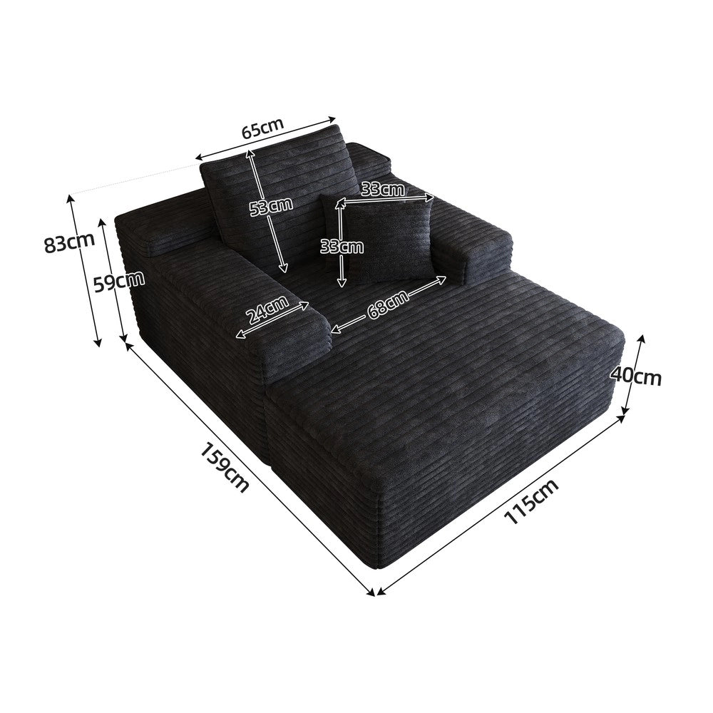 Divano Chaise Longue ¨C Minimal ¨C nero in tessuto imbottito 115x159cm