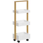 Carrello per Bagno con 3 Cestini e Ruote ¨C Zephmum ¨C Bamb¨´ 28x18x75 cm Bianco