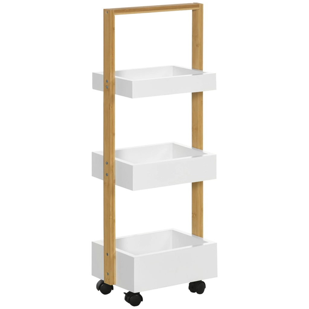 Carrello per Bagno con 3 Cestini e Ruote ¨C Zephmum ¨C Bamb¨´ 28x18x75 cm Bianco