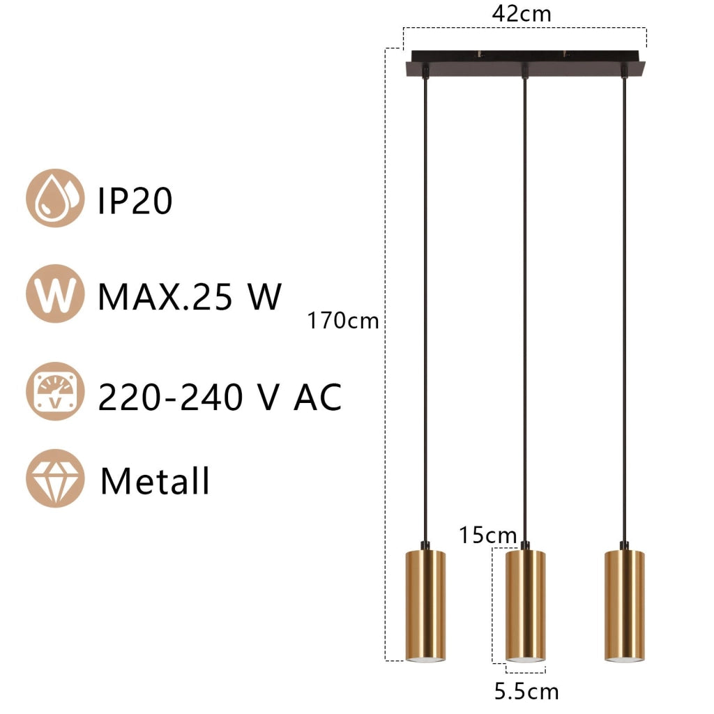 Lampada a sospensione ZMH 3 luci Oro Nero Vintage GU10 Industriale