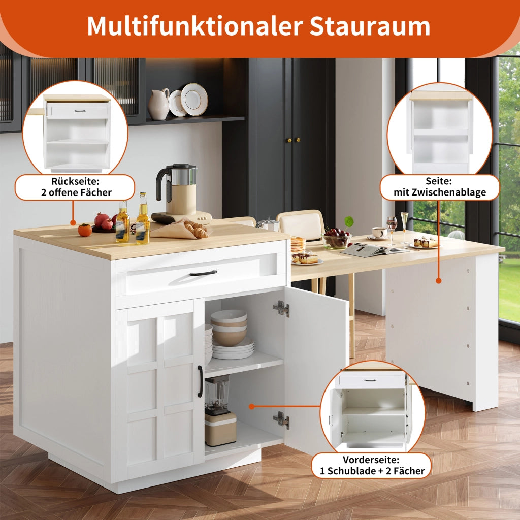 TAVOLO BAR Estensibile 133-202x70x93,5 cm MDF Bianco con vani e cassetto